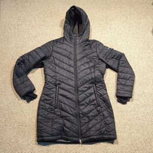 Columbia Omni Heat Puffer Jacket Womens Large Black Longline Black Winter Snow